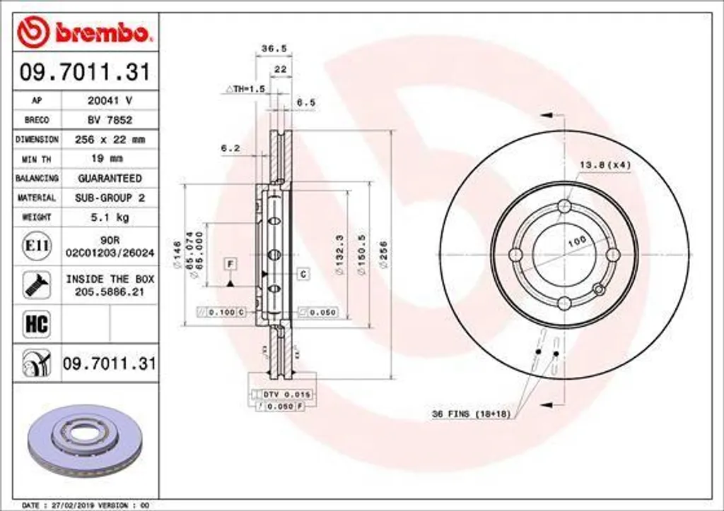 Disque de frein avant ventilé Brembo compatible avec VW UP et Citigo NF1