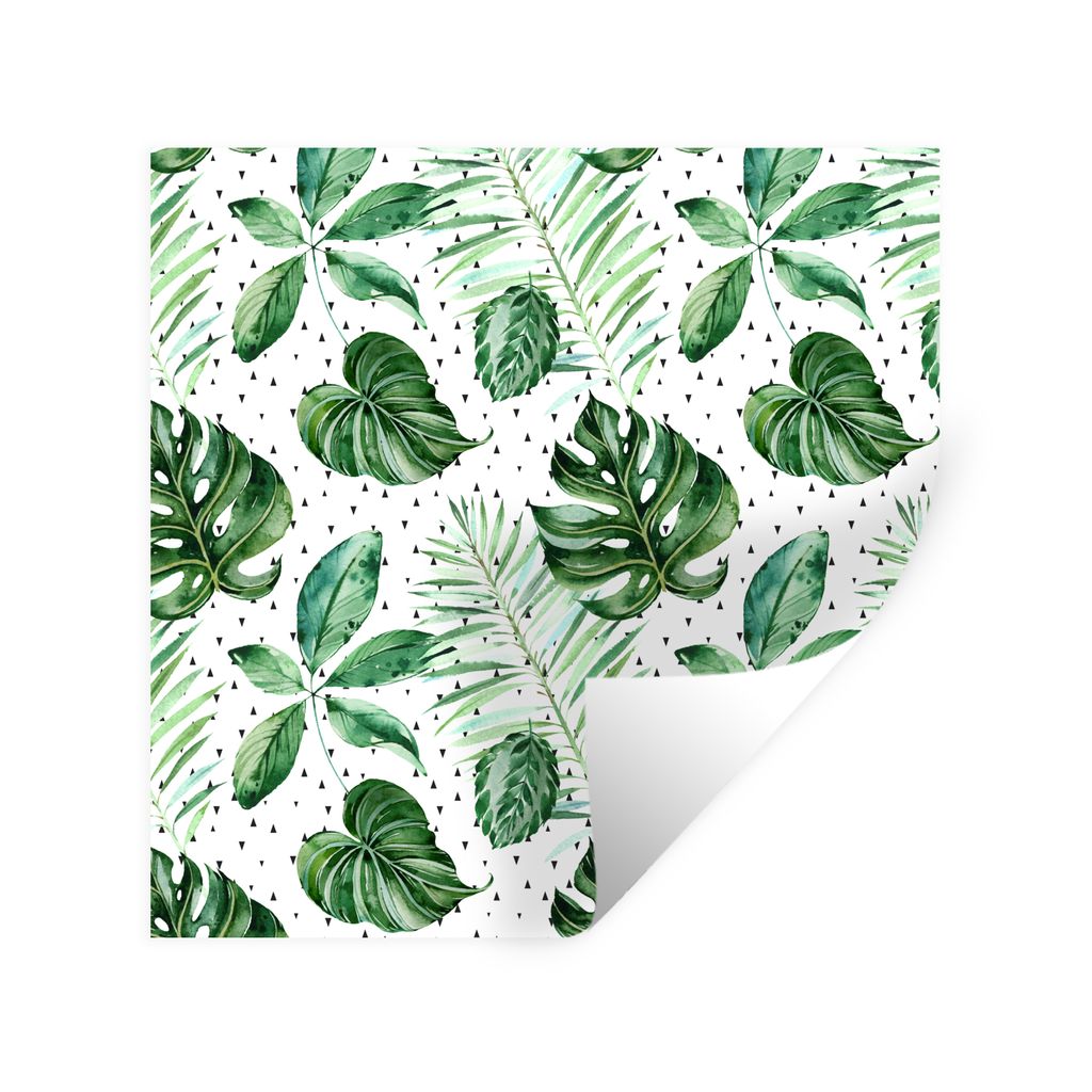 MuchoWow Wandtattoo Wandsticker Wandaufkleber Blätter - Tropisch - Muster - Grün 30x30 cm Selbstklebend und Repositionierbar - Repositionierbar...