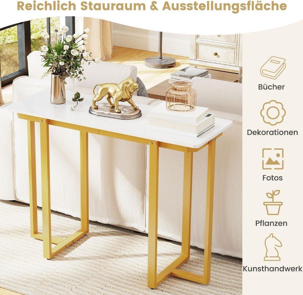 Schmaler Konsolentisch mit Kunstmarmorplatte, 107 x 40 cm