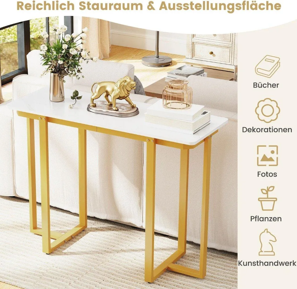 Console gain de place plateau effet marbre 107x40 cm - Fini les entrées encombrées