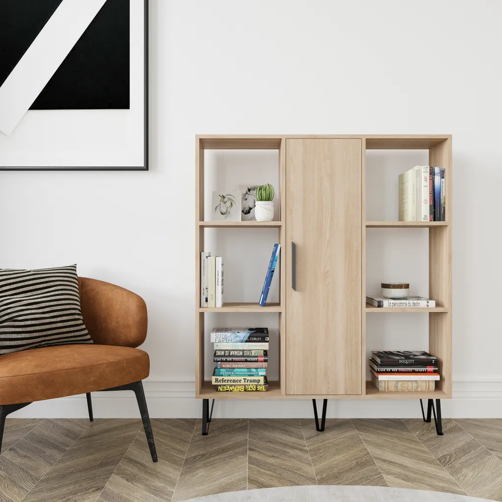 Meuble Bibliothèque pour Bureau Decorotika Peoria 120 cm en Chêne Clair