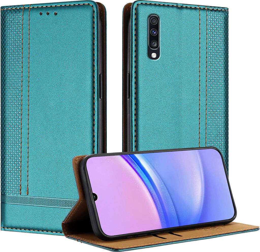 Handyhülle für Samsung Galaxy A70 A70S Leder Flip Klappbare Schutzhülle mit Standfunktion Grün