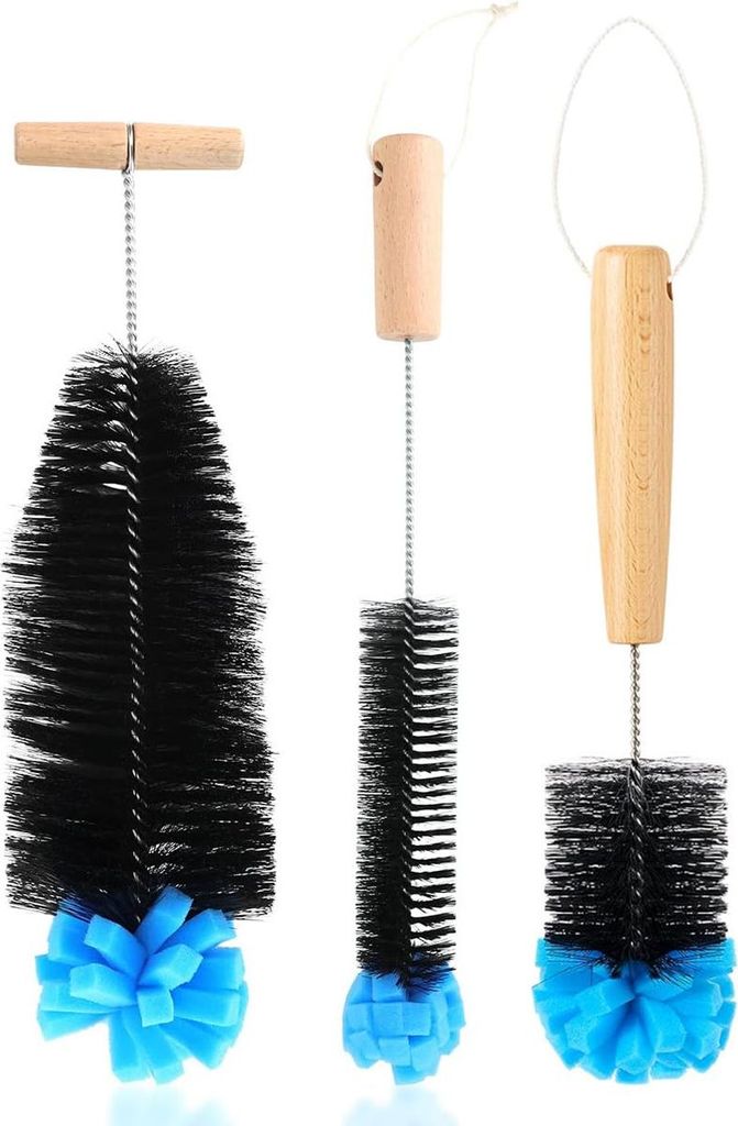 SodaStream Flaschenbürste 35 cm, 3er Set, starke Borsten & Schwamm, extra lang, kratzfrei für Glas- und Duo Kunststoffflaschen