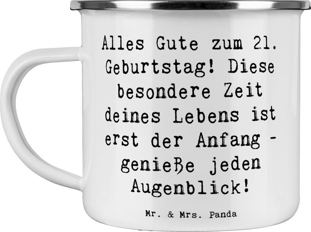 Mr. & Mrs. Panda Teetasse Spruch 21. Geburtstag Freude - Weiß - Geschenk, unvergessliche Erinnerungen, Happy Birthday, Outdoor Becher, emaille, Te...