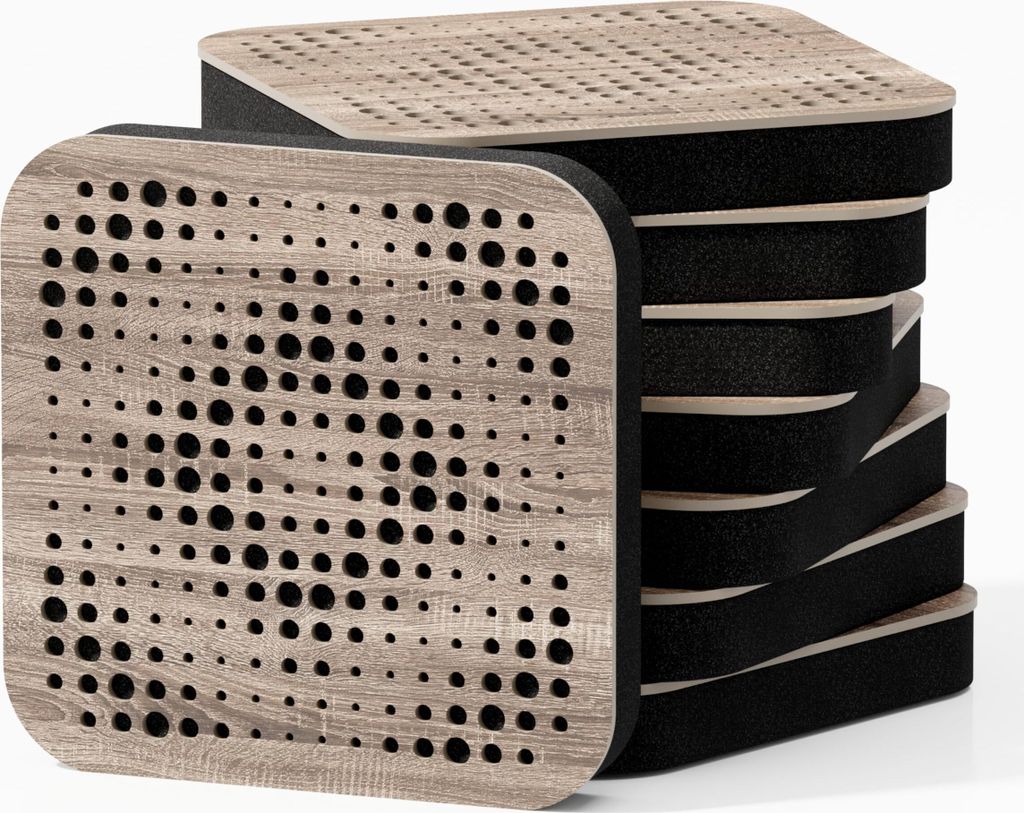 8er-Pack - Mini-Schallabsorptions-Diffus-Akustikplatte | 23 x 23 cm | Farbe: (Sonoma, ELYSIUM)