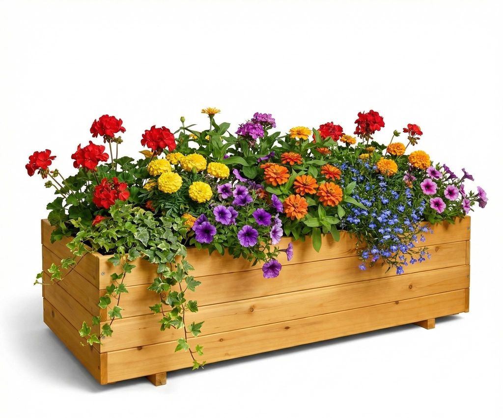 IvoQ Holz-Pflanzkasten für den Außenbereich - Rechteckiger Blumenkasten Garten - Massives -Holz - 120x40x32 cm - Beige