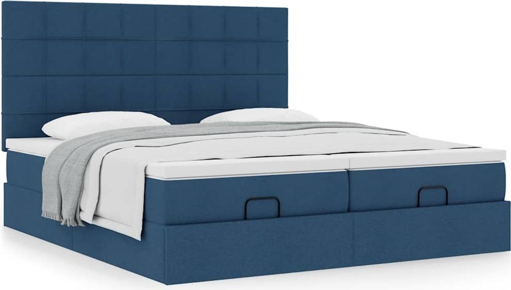 Design Ottoman-Bett mit Matratzen Blau 200x200 cm Stoff, Klassische Betten 2024 Neu