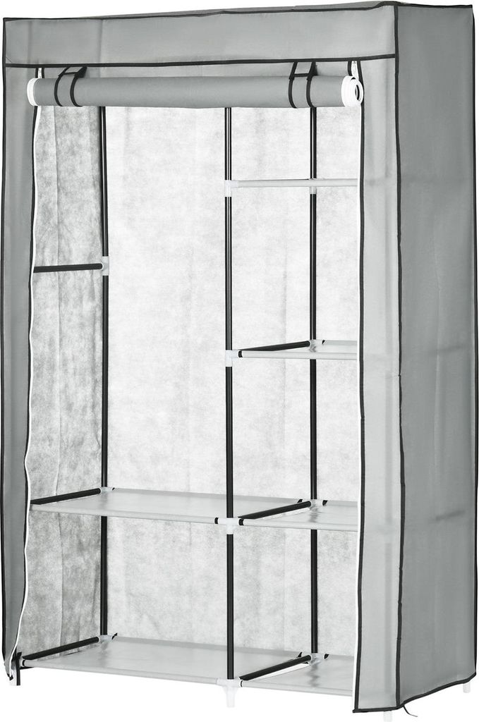 Kleiderschrank Stoffschrank, 6 Fächer, Grau, Produktbild 