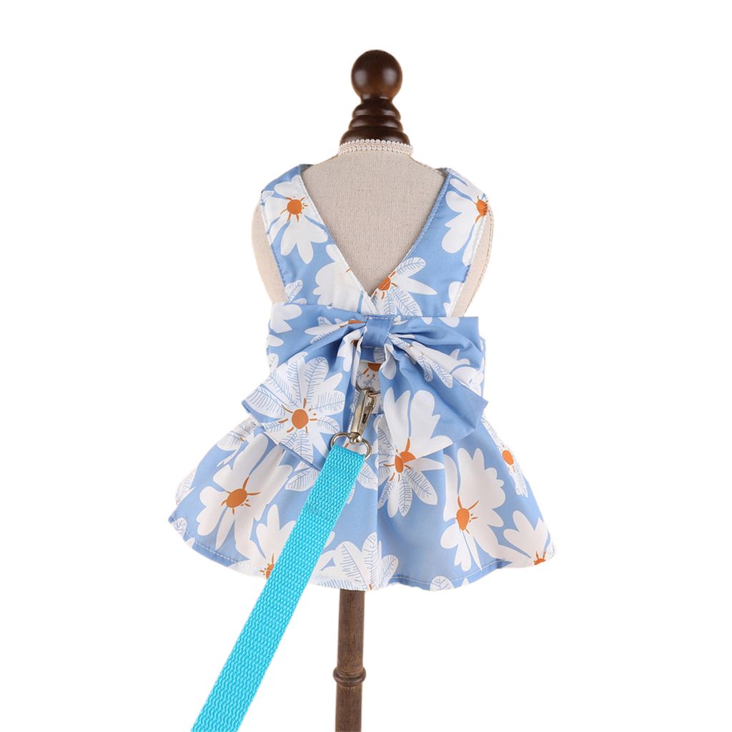 Niedliches Hundekleid und Leinen-Set mit Schleifendekoration, Prinzessinnenkleid für Haustiere und Katzen für Outdoor-Aktivitäten im Frühling u...
