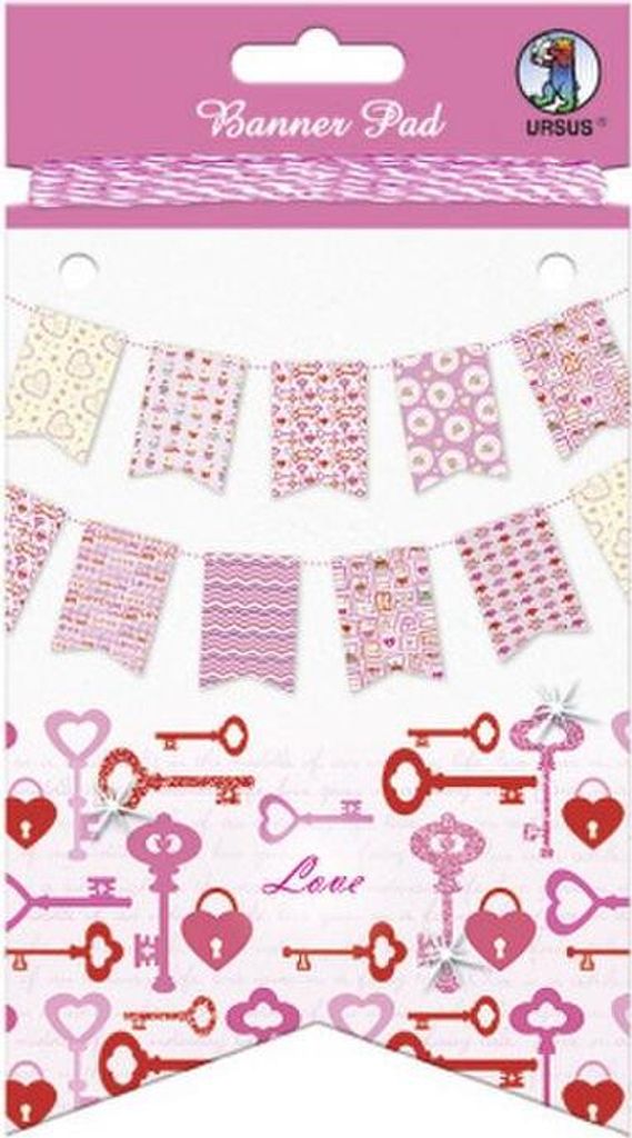 URSUS Banner Pad Bastelset, 24 Wimpel, 11x20 cm, beidseitig bedruckt, 8 verschiedene Love-Designs zum Erstellen einer Wimpelkette
