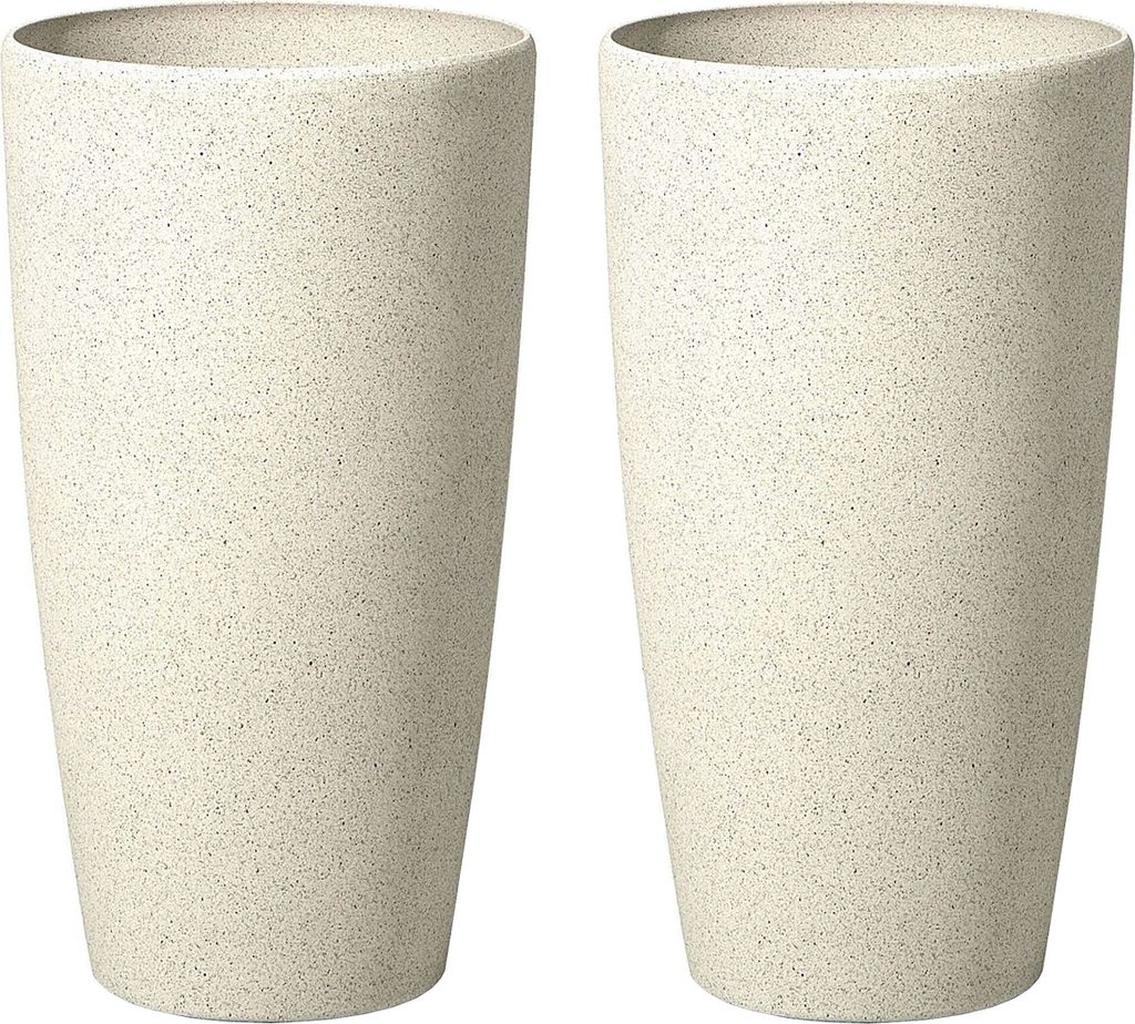 BELIANI Blumenkübel Beige Steingemisch und Glasfaser 31 x 31 x 58 cm mit Schlanker Form Rund Hoch Modernes Design Garten Outdoor Außenbereich Indoor