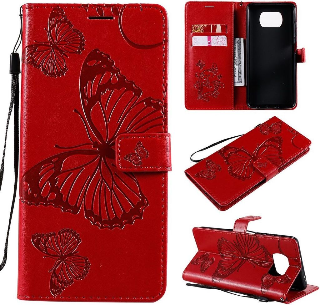 König Design Hülle kompatibel mit Xiaomi Poco X3 Kunstleder Handyhülle - Handy Case Rot