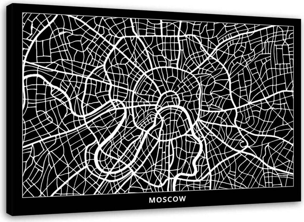 Leinwandbild moskau - stadtplan 90x60 cm Feeby grau wandbild bereit zum aufhängen