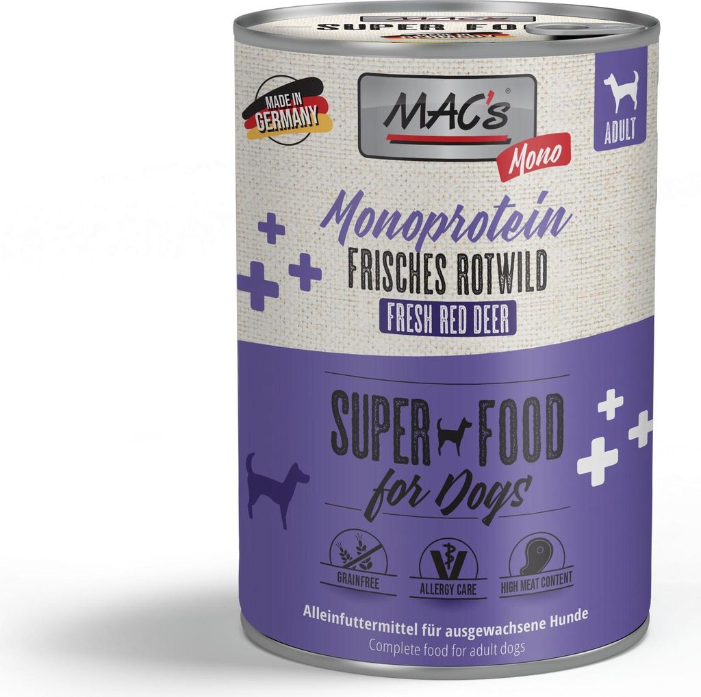 MAC ́s 6x400g Rotwild Mono Nassfutter für Hunde getreidefrei & naturell