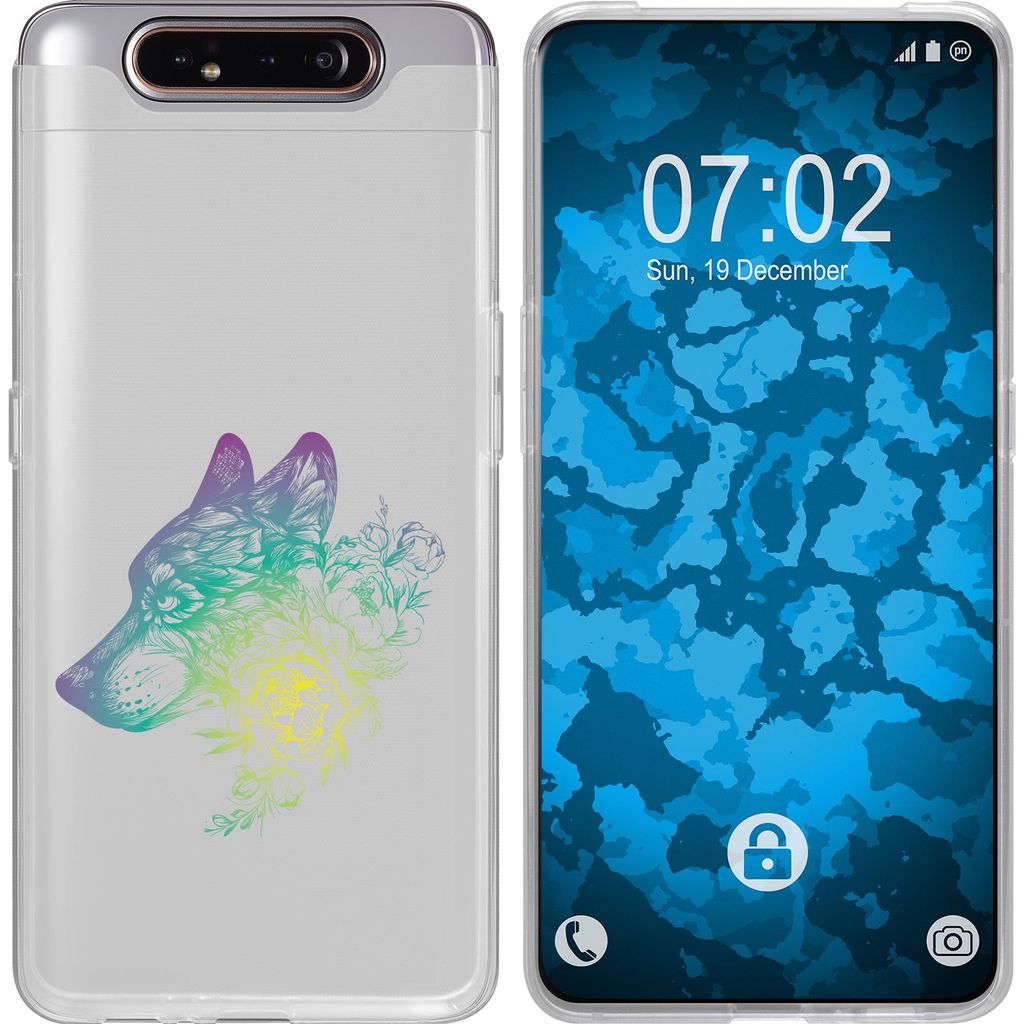 PhoneNatic Case kompatibel mit Samsung Galaxy A80 Silikon-Hülle Floral Wolf M3-4