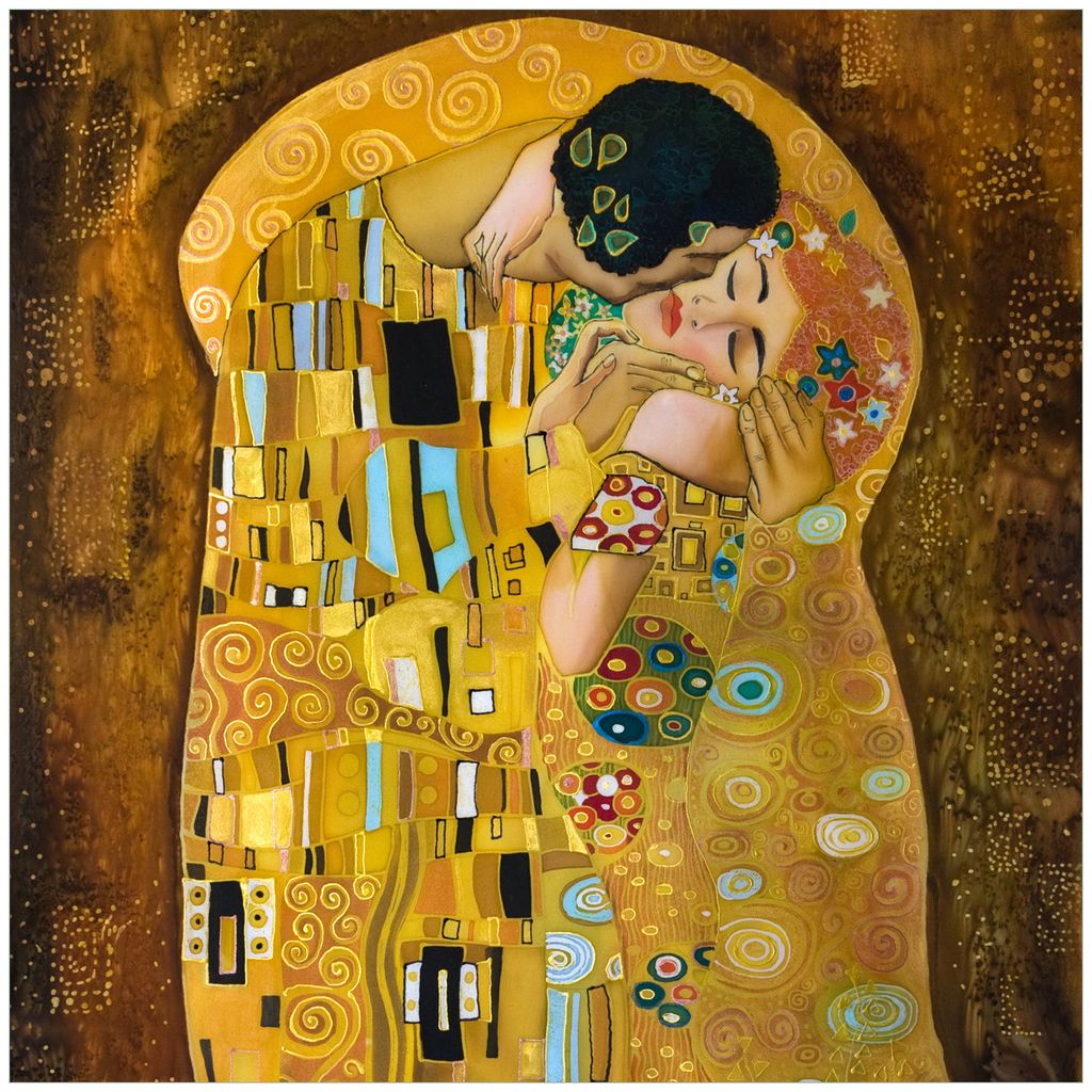 Wallario Premium Glasbild, freischwebende Optik, kräftige Farben, Größe 50 x 50 cm Motiv Der Kuss von Klimt
