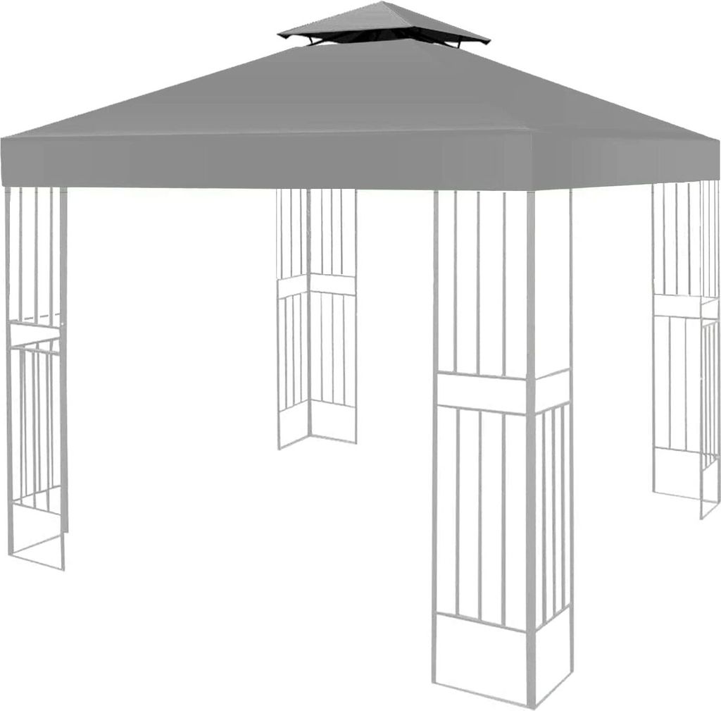 Ersatzdach Pavillon 3x3m Wasserdicht stabil Winterfest 160g/m² Grau,Doppeldach Gartenpavillon Pavillondach Faltpavillon Sturmfest Partyzelt Ersatz...
