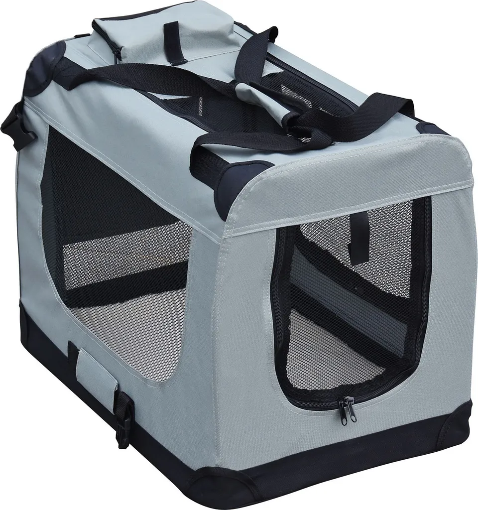 Fudajo Box pieghevole per cani, gatti L (70x52x50cm), robusto, leggero, sicuro, box per cani con maniglia di trasporto e coperta, grigio