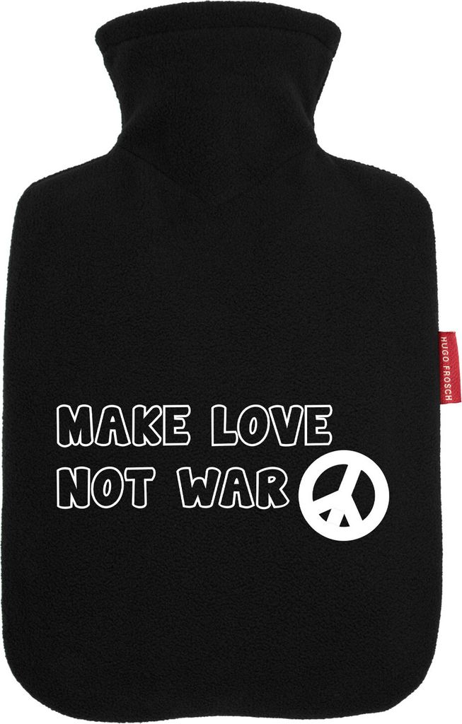 Huuraa Wärmflasche Make Love not War 1,8 Liter Black Classic Veloursbezug Bettflasche Geschenkidee