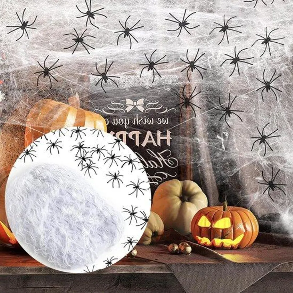 Toile d'araignée Halloween en plastique blanc, lot de 50 pièces décor