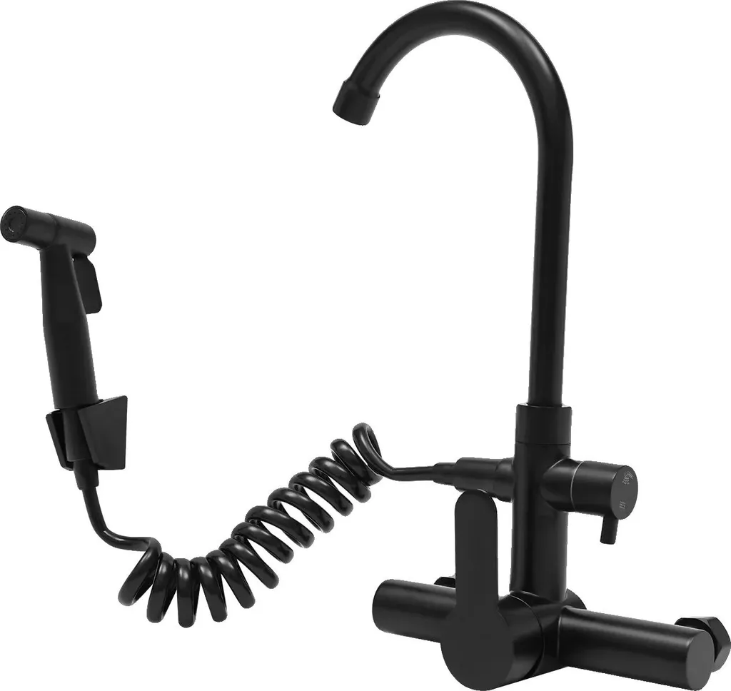Mitigeur de cuisine noir mat avec douchette extractible multifonction