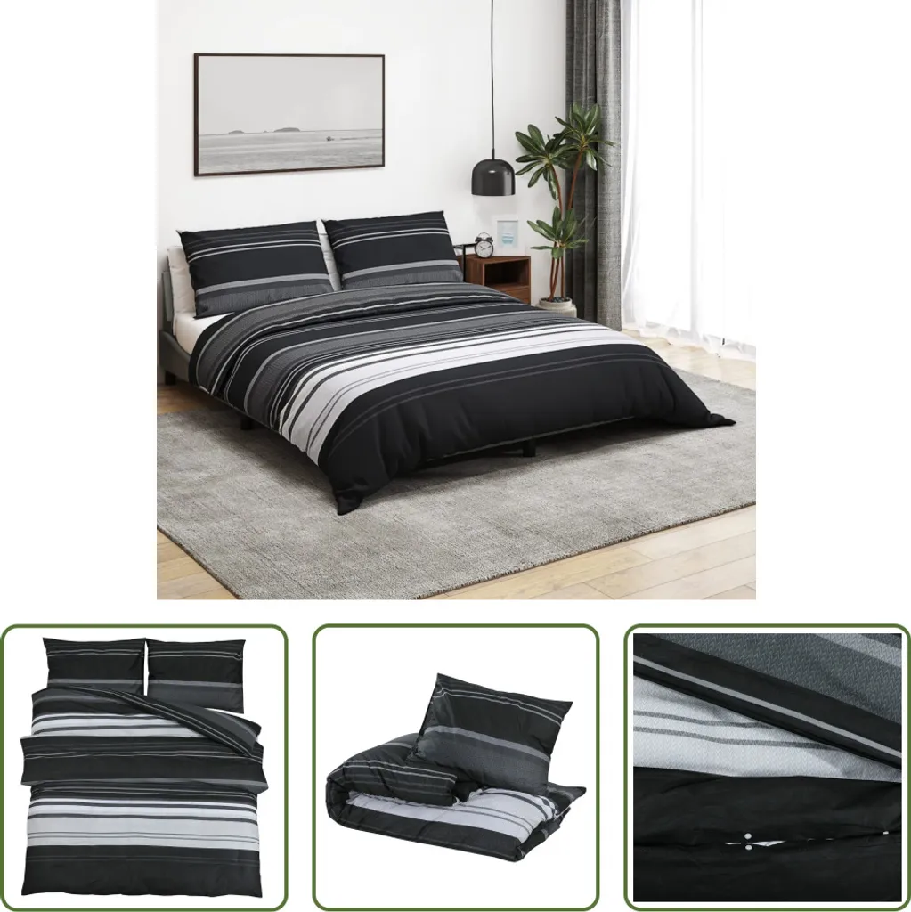 Set Letto Matrimoniale 200x200 Cotone Bianco Nero | The Living Store
