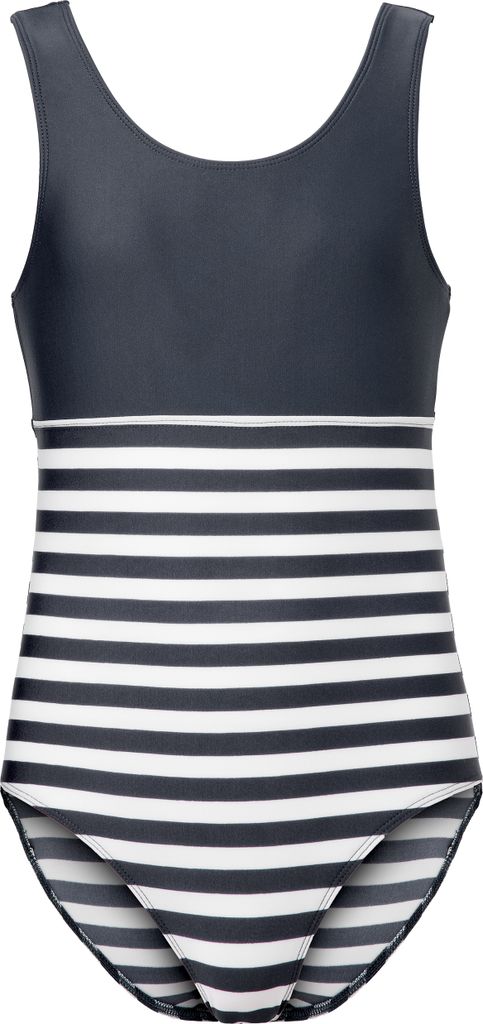 Teenager Mädchen Badeanzug einteilig UV Schutz 50 MS10-445 (Grau/Streifen, 104)