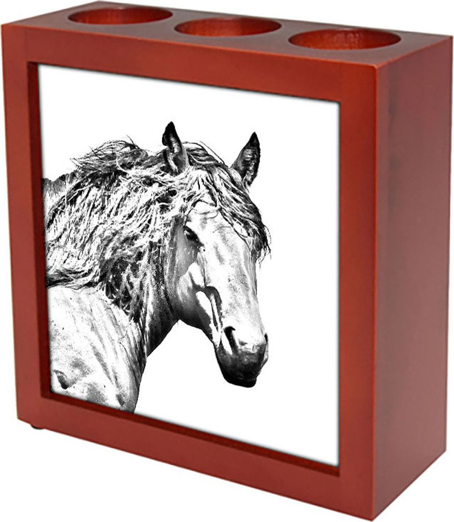 Baskisches Bergpferd - Stifthalter mit Pferd, Schreibtischorganizer mit Aufdruck, personalisierte Schreibtischdekoration der Marke Art-Dog