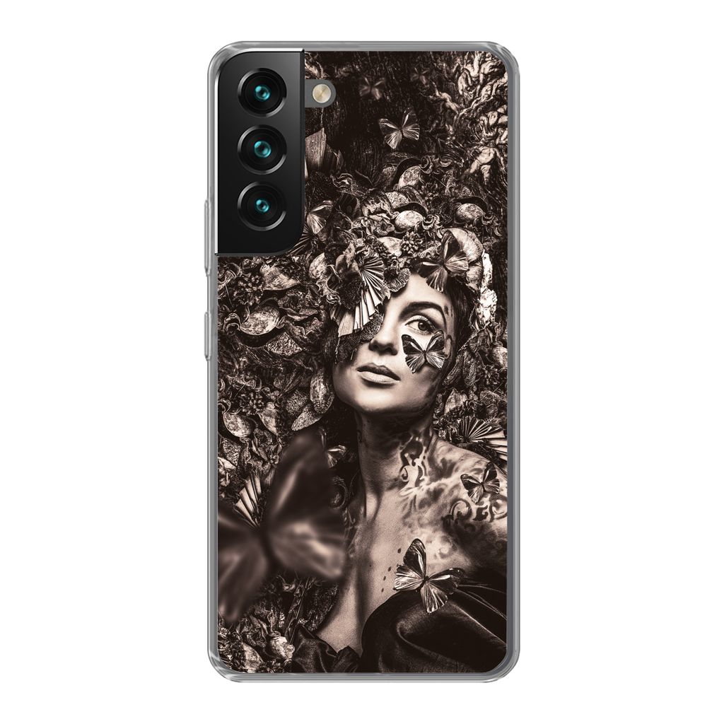 MuchoWow Handyhülle Schutzhülle Hülle für Samsung Galaxy S22 Plus Frau - Tiere - Pflanzen Silikon Softcase Handy Hülle - Schutzabdeckung