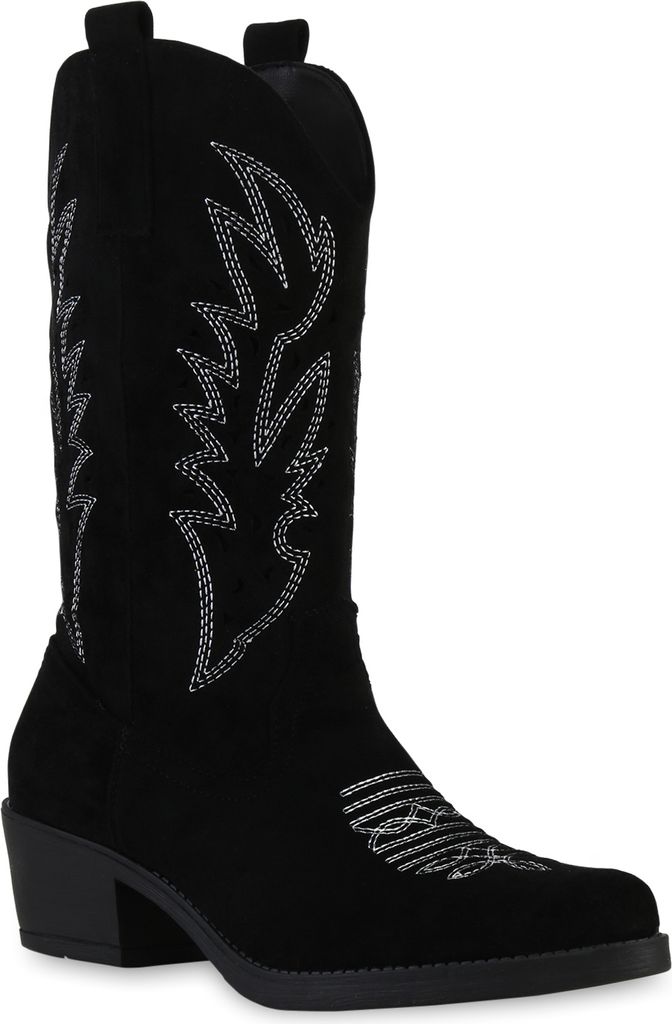 VAN HILL Damen Cowboystiefel Stiefel Stickereien Schuhe Produktbild 