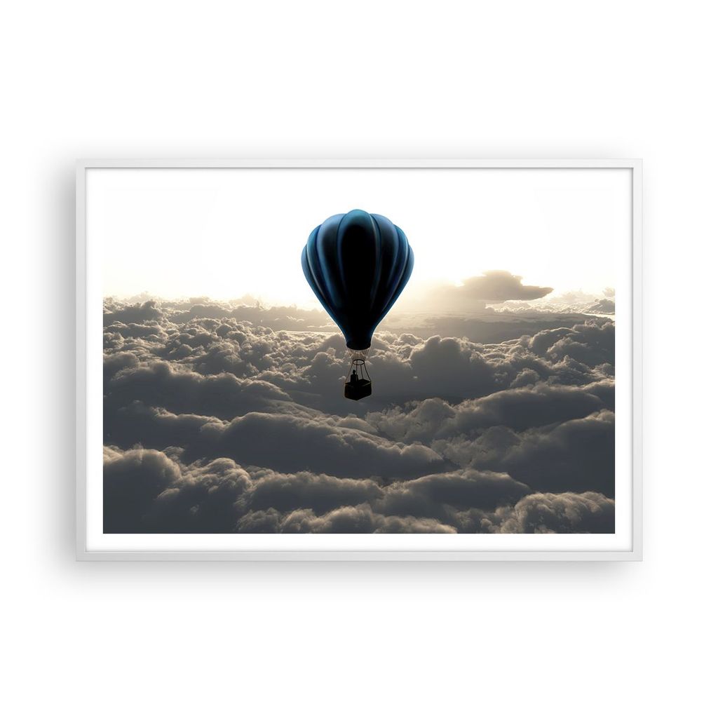 Gerahmtes Poster - Weißer Rahmen - Wolke Ballon Himmel - 100x70 cm - Wand Bild - Wanddeko - Wandbilder - Kunstposter - Wandposter - Bilderrahmen -...