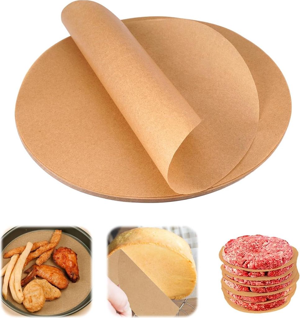 100 Blatt Backpapier Rund, 22cm Runde Antihaft-Backpapier, Backpapier Airfryer, Backpapier Hei?Luftfritteuse, Burger Papier, Burgerpapier Rund Perg...
