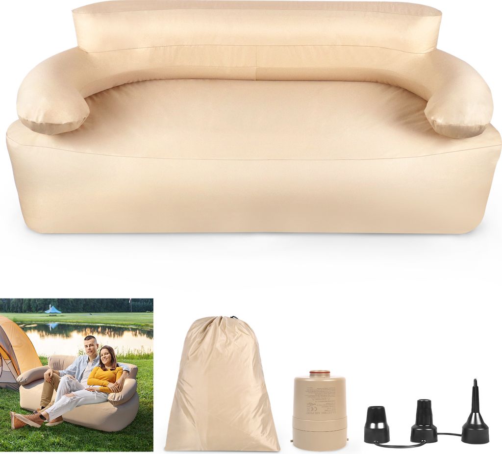 LZQ Aufblasbares Sofa Aufblasbare Liege Luftsofa mit Eingebauter Pumpe Aufblasbare Couch Camping Luftsessel für Drinnen Draußen (Doppelsofa)