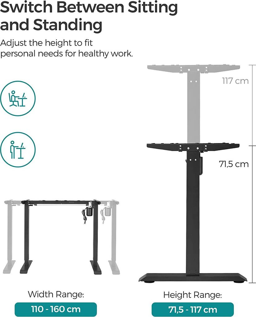 SONGMICS Höhenverstellbar Elektrisch mit Motor Tischgestell Produktbild 3
