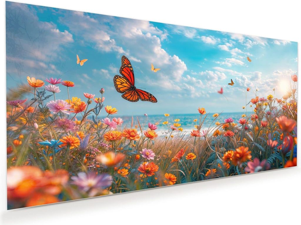 Glasbild 100x50cm in XXL für Wohnzimmer, Schlafzimmer Motiv Sommerblumenwiese