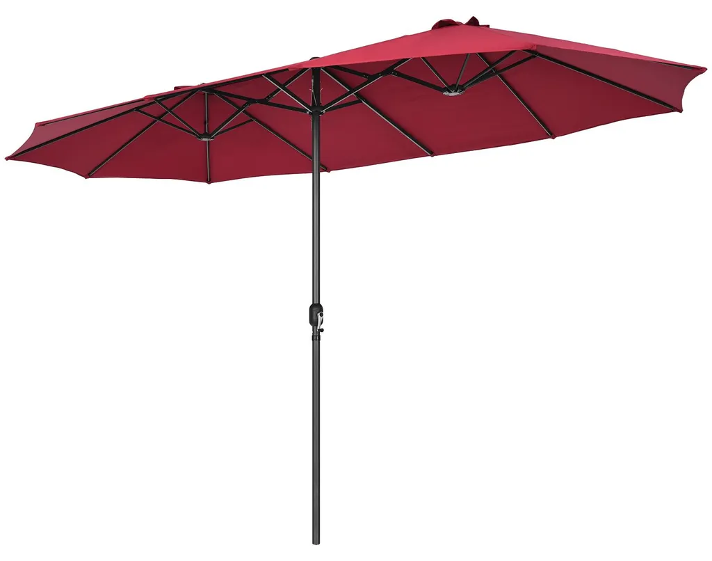 Parasol double protection UV 470 cm rouge avec manivelle pour terrasse