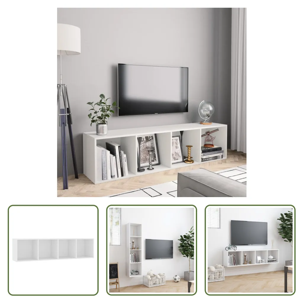 Rangement Multimédia Blanc 143cm pour Salon ou Bibliothèque de Chambre - 9