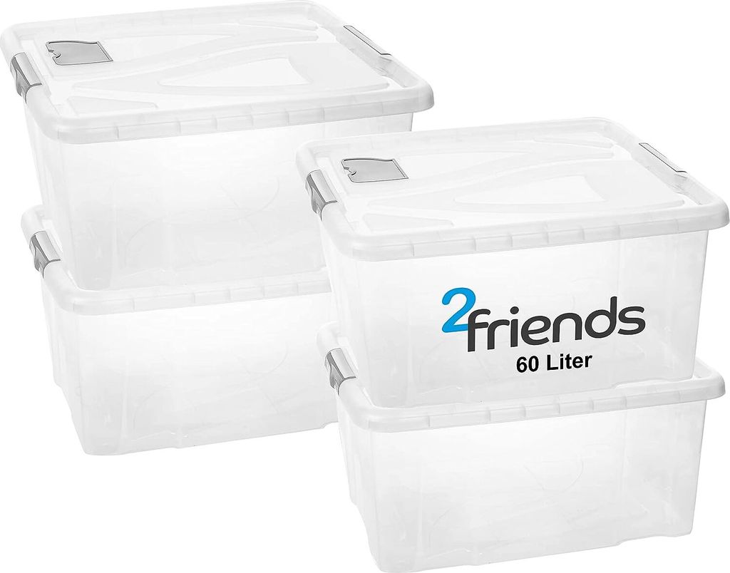 4 Stück Aufbewahrungsboxen, 60 L Boxen Aufbewahrung, Kisten Aufbewahrung mit Deckel, Griffen und Lüftungsklappe, Plastikbox mit Deckel