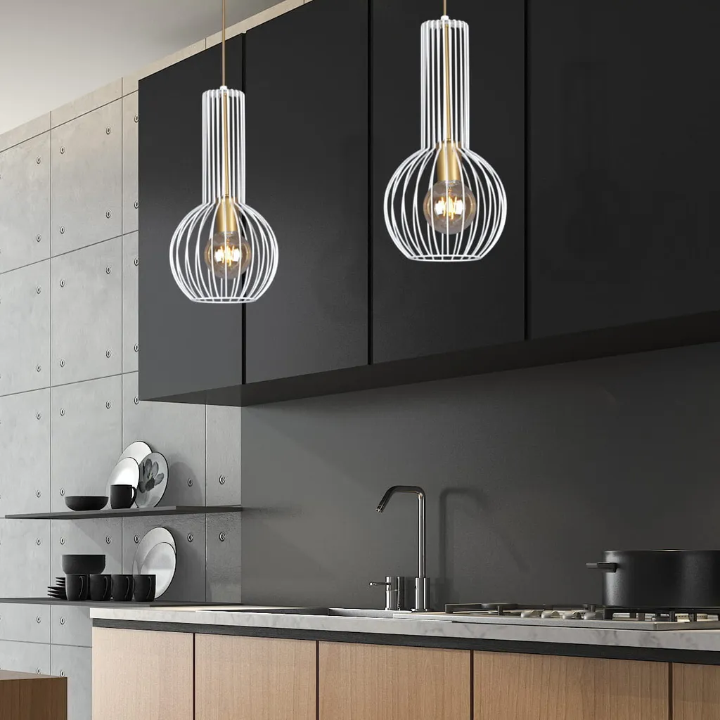Luminaire Suspendu ARVI Blanc/Or E27 - Solution Éclairage Design 105 cm