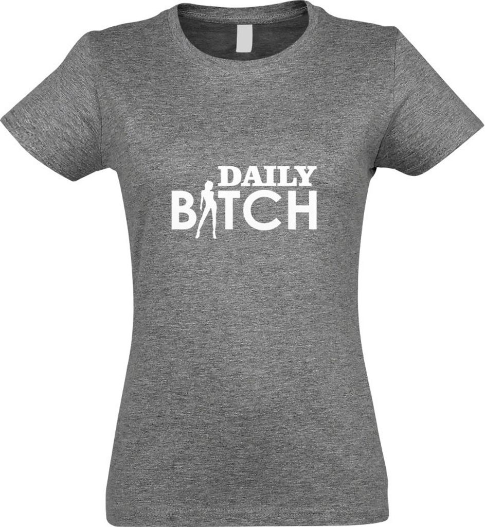 Kiwistar - T-Shirt tailliert - Damen - Graumeliert - Daily Bitch - mit Motiv Bedruckt - Funshirt Design - Sport - Freizeit - Damen - S