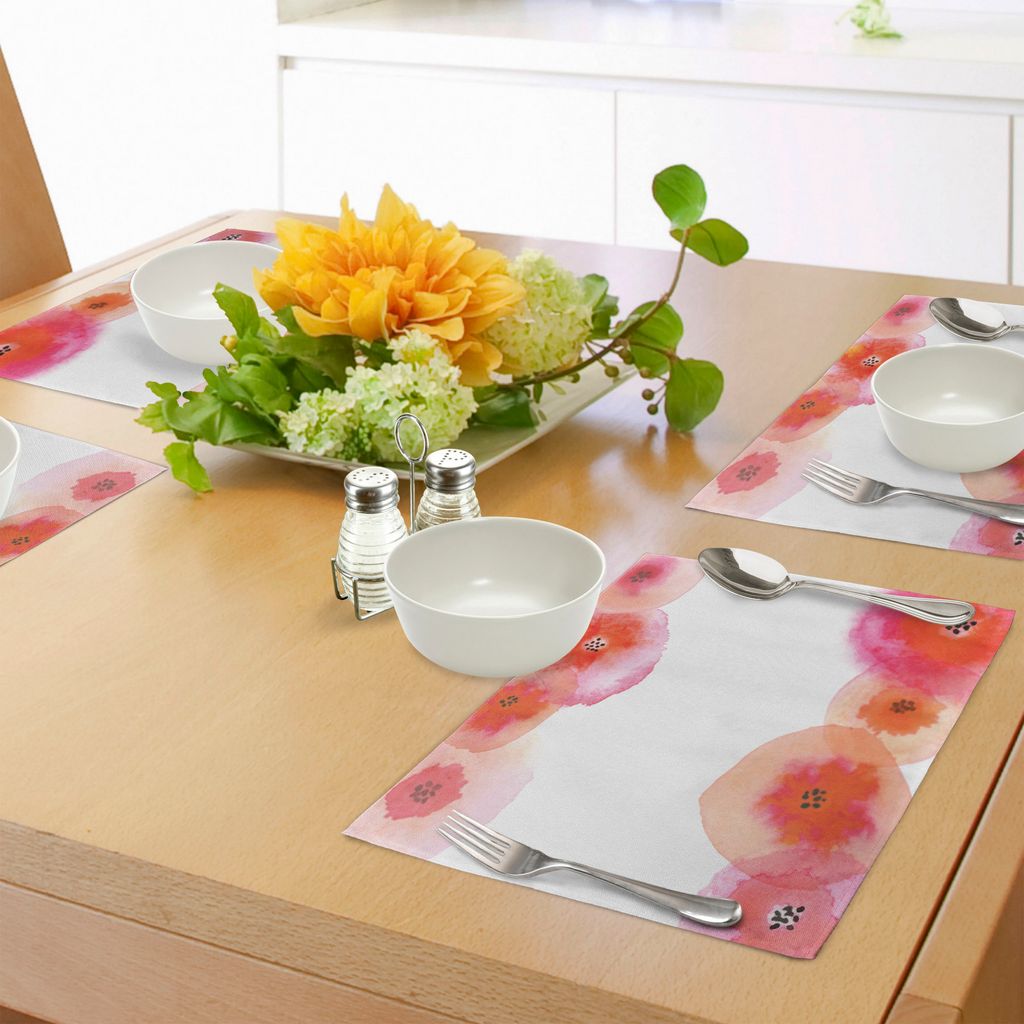 ABAKUHAUS Orange und Pink Platzmatten, Aquarell-Art-Blumen mit Bürste markiert romantische Zusammensetzung, Tiscjdeco aus Farbfesten Stoff für da...