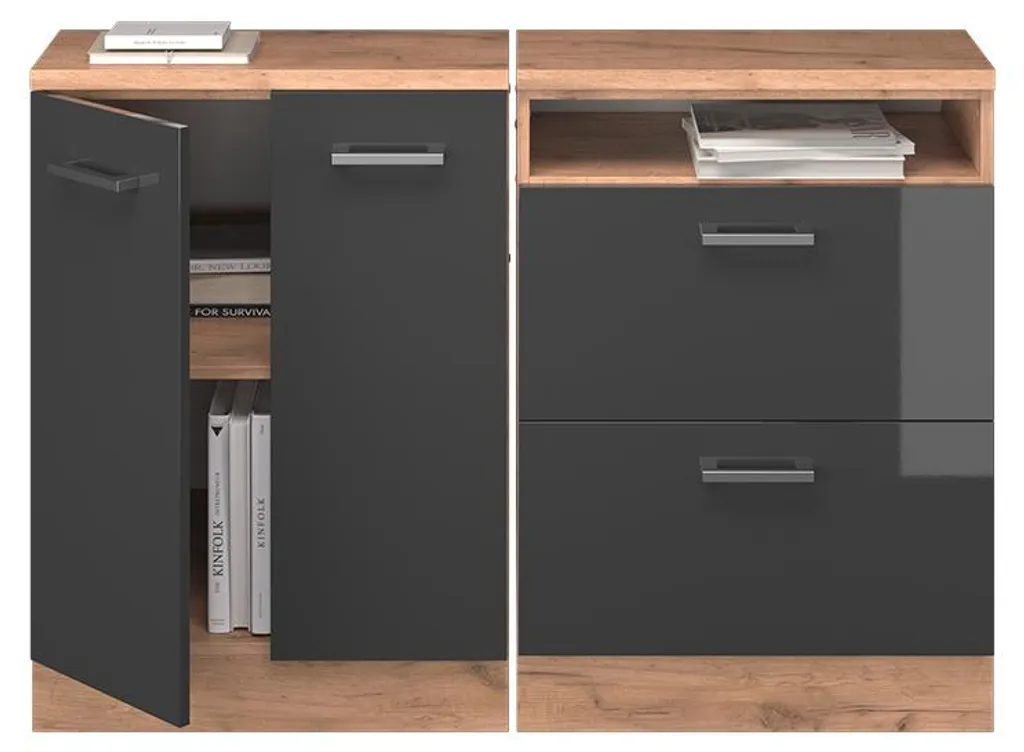 Meuble de rangement sous pente 120cm - Lot de 2 Caissons Rion Gris Anthracite
