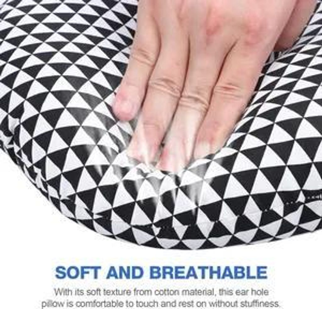 Adjustable Donut Ear Pillow with Hole for Sore Ear Sleep, Protects Piercings, Provides Support & Comfort with Ear Plugs for Restful Sleep