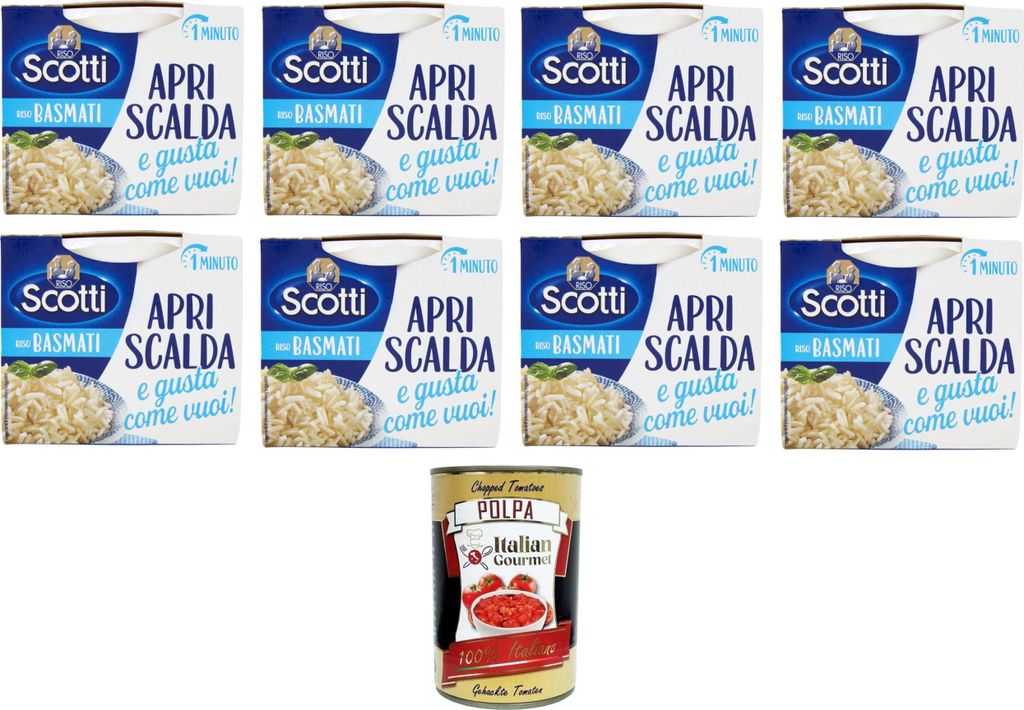 Riso Scotti, Riso Basmati Apri, scalda e gusta come vuoi Basmati-Reis Öffnen, erhitzen und nach Belieben genießen 8x200gr + Italian Gourmet polpa...
