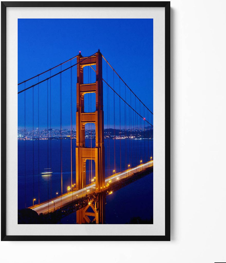 Blick auf die Golden Gate Bridge– Wandbild mit Rahmen – Gerahmtes Bild – Wanddekoration – 70x100 cm – Schwarz Rahmen