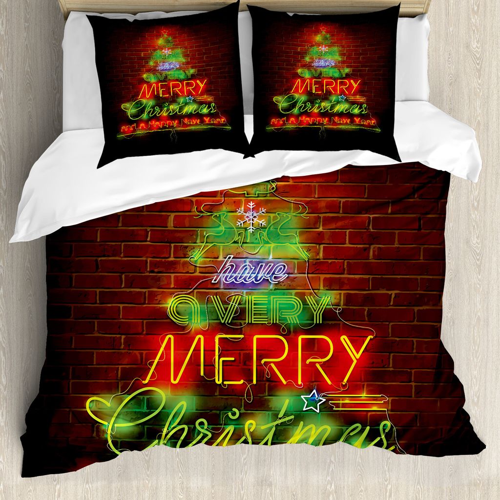 ABAKUHAUS Weihnachten Bettbezug, Frohes Neues Jahr Neon, Milbensicher Allergiker geeignet mit Kissenbezügen, 200 cm x 200 cm - 80 x 80 cm, Burgund...