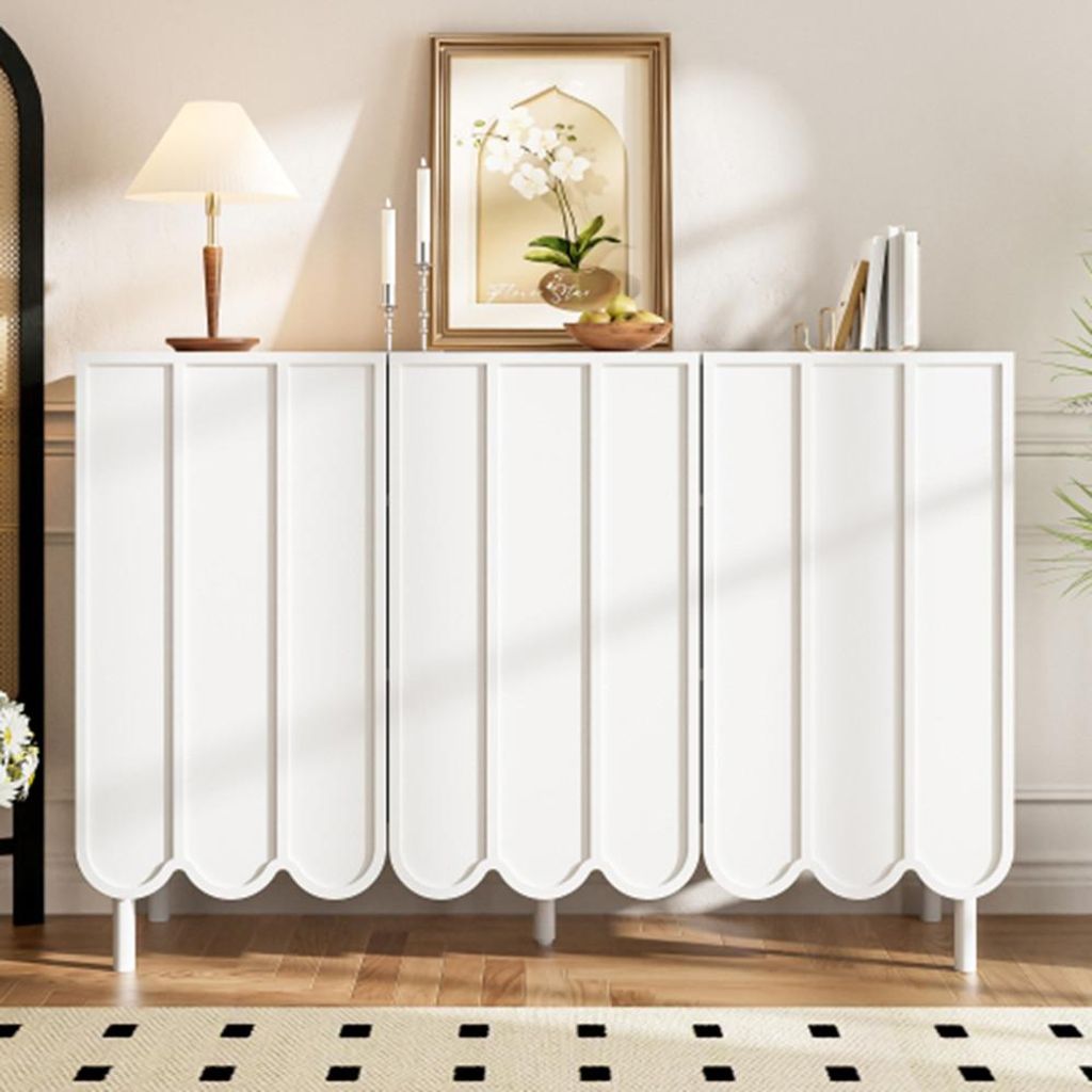 Sideboard mit Wellentüren grifflos,Kommode verstellbare Regale Stauraum für Wohnzimmer, Flur & Esszimmer 120x35x80 cm