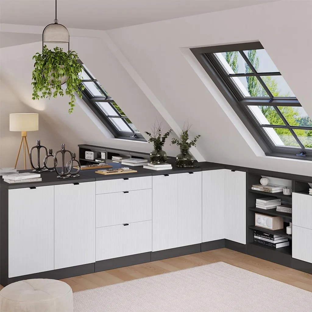 Meuble de Rangement Bas pour Combles et Sous-pente Blanc Cannelé 60cm - 7