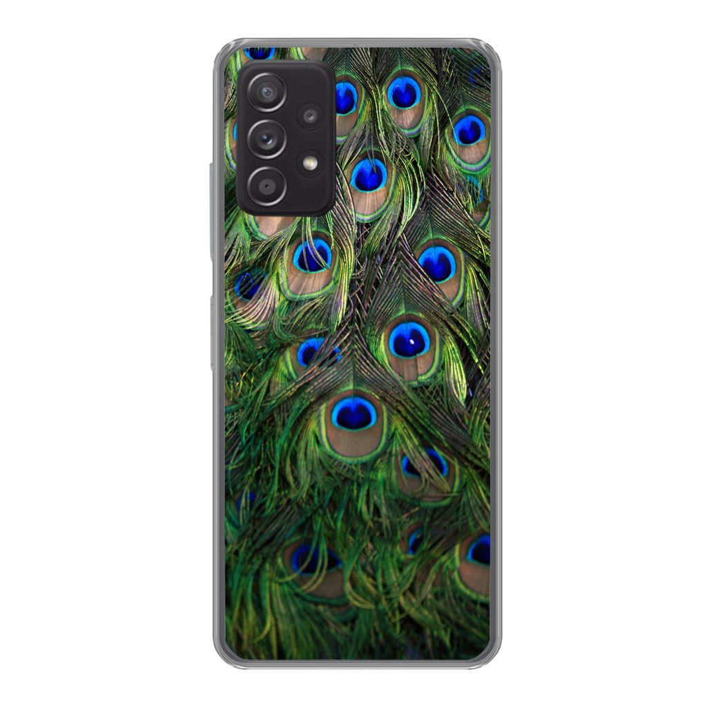 MuchoWow Handyhülle Schutzhülle Hülle für Samsung Galaxy A33 5G Nahaufnahme von Pfauenfedern Silikon Softcase Handy Hülle - Kartenhalter