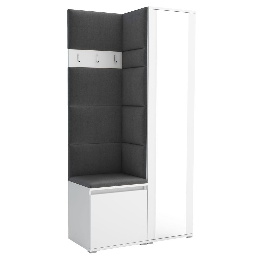 Garderobe LUTON 6 WHITE 15– Farbe: weiß, moderner Schrank 40x95x186 cm, funktionale Lösung für den Flur, Garderobeschrank, Flurmöbel